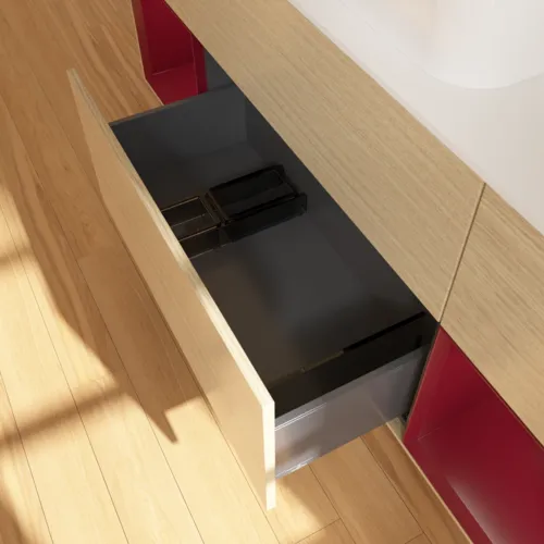 Bild von VILLEROY BOCH Finion Waschbeckenunterschrank, mit Beleuchtung, 4 Auszüge, 1600 x 603 x 501 mm, Oak Veneer / Peony Matt Lacquer / Glass White Matt #F741HBPC