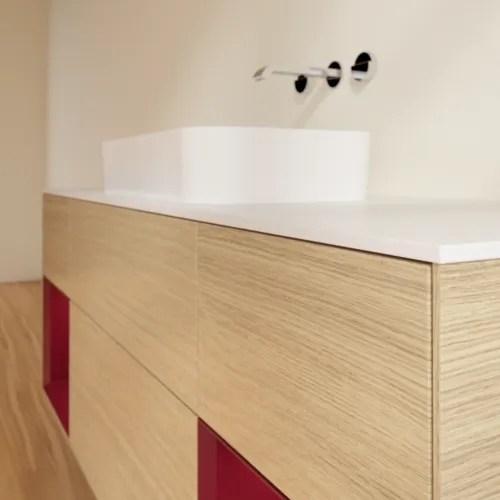 Bild von VILLEROY BOCH Finion Waschbeckenunterschrank, mit Beleuchtung, 4 Auszüge, 1600 x 603 x 501 mm, Oak Veneer / Peony Matt Lacquer / Glass White Matt #F741HBPC