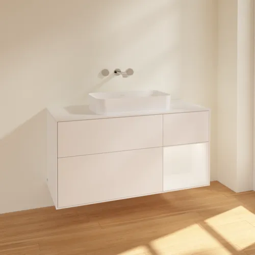 VILLEROY BOCH Finion Waschbeckenunterschrank, mit Beleuchtung, 3 Auszüge, 1200 x 603 x 501 mm, White Matt Lacquer / White Matt Lacquer / Glass White Matt #F711MTMT, Bild 2