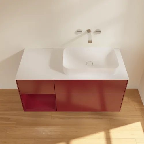 Bild von VILLEROY BOCH Finion Waschbeckenunterschrank, mit Beleuchtung, 3 Auszüge, 1200 x 603 x 501 mm, Peony Matt Lacquer / Peony Matt Lacquer / Glass White Matt #F681HBHB