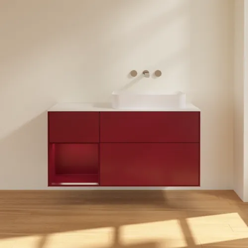 Bild von VILLEROY BOCH Finion Waschbeckenunterschrank, mit Beleuchtung, 3 Auszüge, 1200 x 603 x 501 mm, Peony Matt Lacquer / Peony Matt Lacquer / Glass White Matt #F681HBHB
