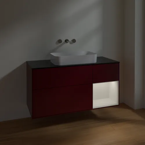 VILLEROY BOCH Finion Waschbeckenunterschrank, mit Beleuchtung, 3 Auszüge, 1200 x 603 x 501 mm, Peony Matt Lacquer / Glossy White Lacquer / Glass Black Matt #F712GFHB, Bild 3