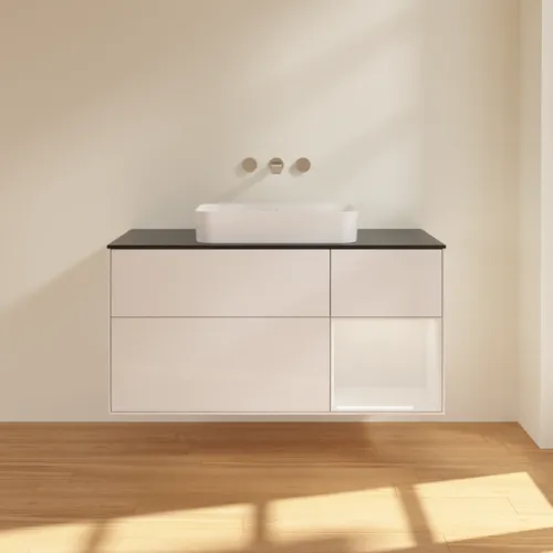 Bild von VILLEROY BOCH Finion Waschbeckenunterschrank, mit Beleuchtung, 3 Auszüge, 1200 x 603 x 501 mm, Glossy White Lacquer / Glossy White Lacquer / Glass Black Matt #F712GFGF