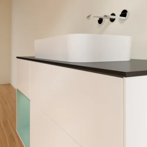VILLEROY BOCH Finion Waschbeckenunterschrank, mit Beleuchtung, 3 Auszüge, 1200 x 603 x 501 mm, White Matt Lacquer / Olive Matt Lacquer / Glass Black Matt #F702GMMT, Bild 4