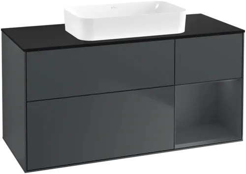 Picture of VILLEROY BOCH Finion Vanity unit, with lighting, 3 pull-out compartments, 1200 x 603 x 501 mm, Midnight Blue Matt Lacquer / Midnight Blue Matt Lacquer / Glass Black Matt #F712HGHG