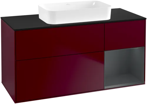 Picture of VILLEROY BOCH Finion Vanity unit, with lighting, 3 pull-out compartments, 1200 x 603 x 501 mm, Peony Matt Lacquer / Midnight Blue Matt Lacquer / Glass Black Matt #F712HGHB