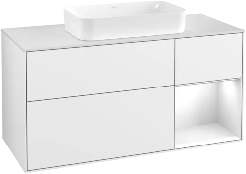 Picture of VILLEROY BOCH Finion Vanity unit, with lighting, 3 pull-out compartments, 1200 x 603 x 501 mm, Glossy White Lacquer / Glossy White Lacquer / Glass White Matt #F711GFGF