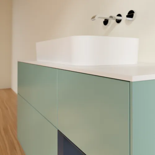 Bild von VILLEROY BOCH Finion Waschbeckenunterschrank, mit Beleuchtung, 3 Auszüge, 1200 x 603 x 501 mm, Olive Matt Lacquer / Midnight Blue Matt Lacquer / Glass White Matt #F711HGGM
