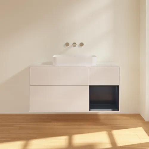 VILLEROY BOCH Finion Waschbeckenunterschrank, mit Beleuchtung, 3 Auszüge, 1200 x 603 x 501 mm, Glossy White Lacquer / Midnight Blue Matt Lacquer / Glass White Matt #F711HGGF, Bild 2