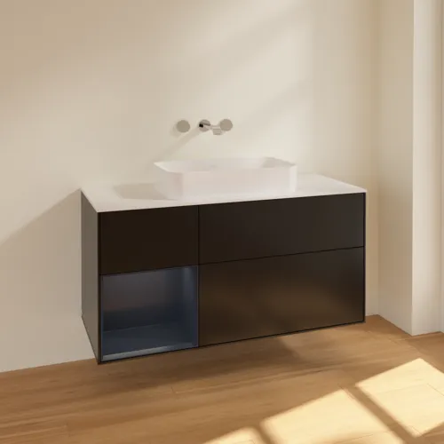 VILLEROY BOCH Finion Waschbeckenunterschrank, mit Beleuchtung, 3 Auszüge, 1200 x 603 x 501 mm, Black Matt Lacquer / Midnight Blue Matt Lacquer / Glass White Matt #F701HGPD, Bild 2