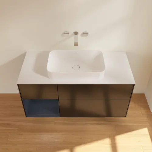 VILLEROY BOCH Finion Waschbeckenunterschrank, mit Beleuchtung, 3 Auszüge, 1200 x 603 x 501 mm, Black Matt Lacquer / Midnight Blue Matt Lacquer / Glass White Matt #F701HGPD, Bild 3