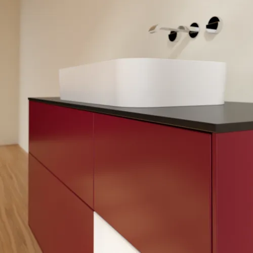 Bild von VILLEROY BOCH Finion Waschbeckenunterschrank, mit Beleuchtung, 3 Auszüge, 1200 x 603 x 501 mm, Peony Matt Lacquer / White Matt Lacquer / Glass Black Matt #F712MTHB