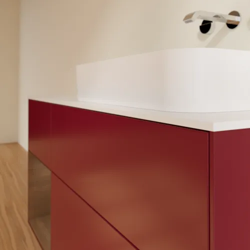 Bild von VILLEROY BOCH Finion Waschbeckenunterschrank, mit Beleuchtung, 3 Auszüge, 1200 x 603 x 501 mm, Peony Matt Lacquer / Walnut Veneer / Glass White Matt #F681GNHB