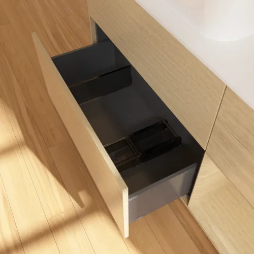 VILLEROY BOCH Finion Waschbeckenunterschrank, mit Beleuchtung, 3 Auszüge, 1200 x 603 x 501 mm, Oak Veneer / Oak Veneer / Glass White Matt #F691PCPC, Bild 4