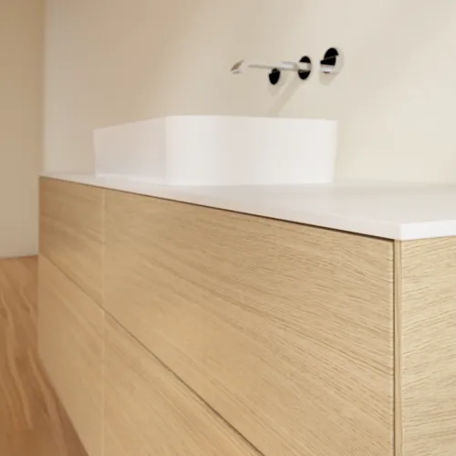 VILLEROY BOCH Finion Waschbeckenunterschrank, 4 Auszüge, 1600 x 603 x 501 mm, Oak Veneer / Glass White Matt #F73100PC, Bild 2