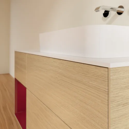 VILLEROY BOCH Finion Waschbeckenunterschrank, mit Beleuchtung, 3 Auszüge, 1200 x 603 x 501 mm, Oak Veneer / Peony Matt Lacquer / Glass White Matt #F681HBPC, Bild 3