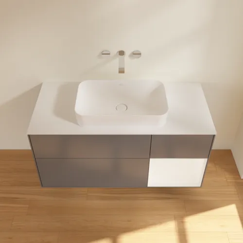 VILLEROY BOCH Finion Waschbeckenunterschrank, mit Beleuchtung, 3 Auszüge, 1200 x 603 x 501 mm, Anthracite Matt Lacquer / White Matt Lacquer / Glass White Matt #F711MTGK, Bild 3