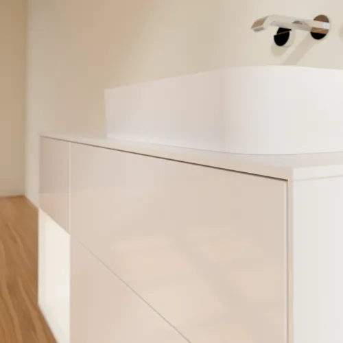 VILLEROY BOCH Finion Waschbeckenunterschrank, mit Beleuchtung, 3 Auszüge, 1200 x 603 x 501 mm, Glossy White Lacquer / White Matt Lacquer / Glass White Matt #F681MTGF, Bild 2