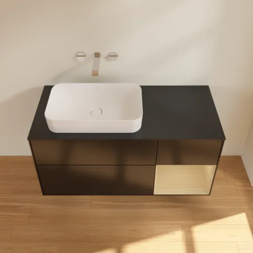 VILLEROY BOCH Finion Waschbeckenunterschrank, mit Beleuchtung, 3 Auszüge, 1200 x 603 x 501 mm, Black Matt Lacquer / Oak Veneer / Glass Black Matt #F692PCPD, Bild 3