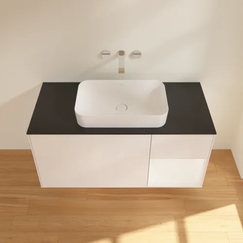 VILLEROY BOCH Finion Waschbeckenunterschrank, mit Beleuchtung, 3 Auszüge, 1200 x 603 x 501 mm, White Matt Lacquer / White Matt Lacquer / Glass Black Matt #F712MTMT, Bild 4