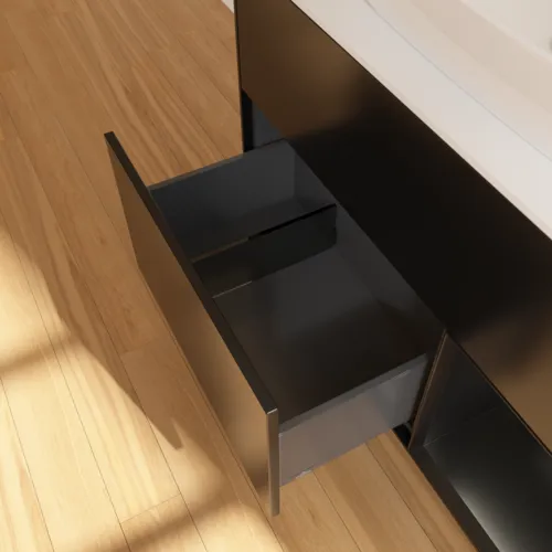 Bild von VILLEROY BOCH Finion Waschbeckenunterschrank, mit Beleuchtung, 2 Auszüge, 1000 x 603 x 501 mm, Black Matt Lacquer / Black Matt Lacquer / Glass White Matt #F781PDPD