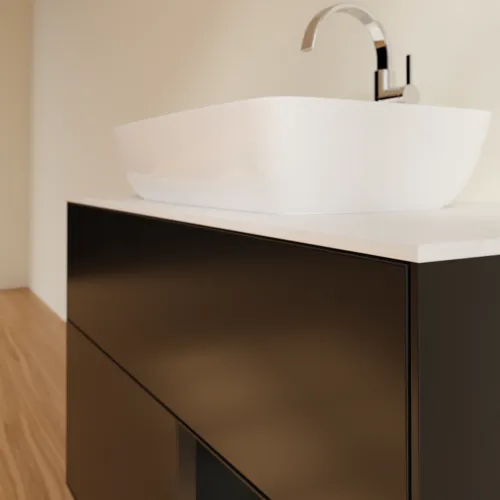 Bild von VILLEROY BOCH Finion Waschbeckenunterschrank, mit Beleuchtung, 2 Auszüge, 1000 x 603 x 501 mm, Black Matt Lacquer / Black Matt Lacquer / Glass White Matt #F781PDPD