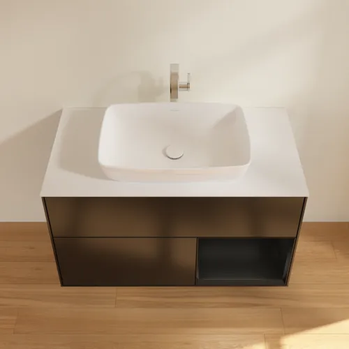 Bild von VILLEROY BOCH Finion Waschbeckenunterschrank, mit Beleuchtung, 2 Auszüge, 1000 x 603 x 501 mm, Black Matt Lacquer / Black Matt Lacquer / Glass White Matt #F781PDPD