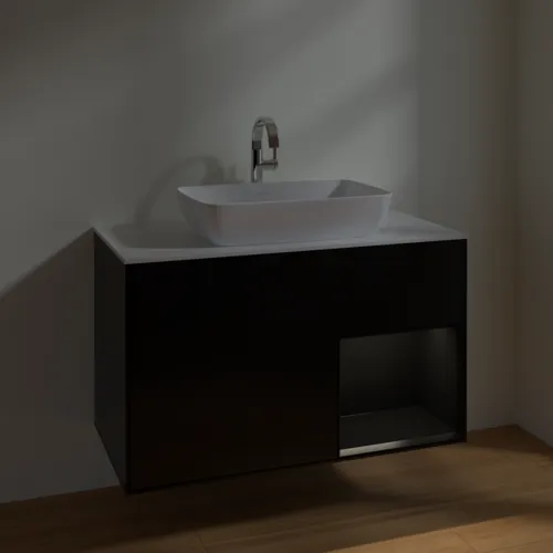 Bild von VILLEROY BOCH Finion Waschbeckenunterschrank, mit Beleuchtung, 2 Auszüge, 1000 x 603 x 501 mm, Black Matt Lacquer / Black Matt Lacquer / Glass White Matt #F781PDPD