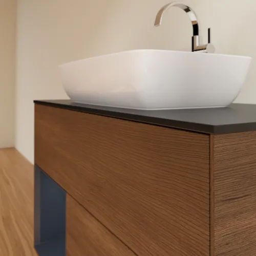 VILLEROY BOCH Finion Waschbeckenunterschrank, mit Beleuchtung, 2 Auszüge, 1000 x 603 x 501 mm, Walnut Veneer / Midnight Blue Matt Lacquer / Glass Black Matt #F772HGGN, Bild 6
