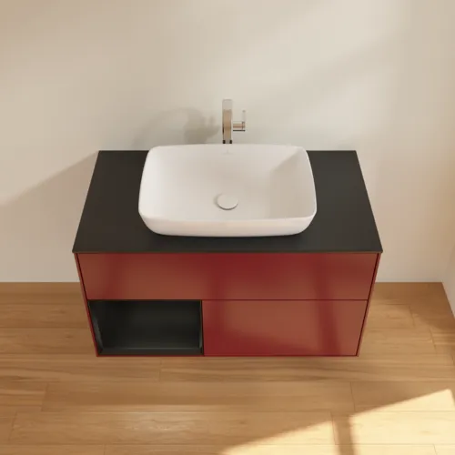 Bild von VILLEROY BOCH Finion Waschbeckenunterschrank, mit Beleuchtung, 2 Auszüge, 1000 x 603 x 501 mm, Peony Matt Lacquer / Black Matt Lacquer / Glass Black Matt #F772PDHB