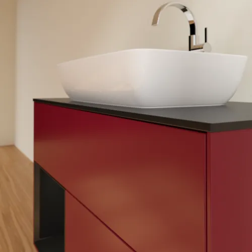 Bild von VILLEROY BOCH Finion Waschbeckenunterschrank, mit Beleuchtung, 2 Auszüge, 1000 x 603 x 501 mm, Peony Matt Lacquer / Black Matt Lacquer / Glass Black Matt #F772PDHB