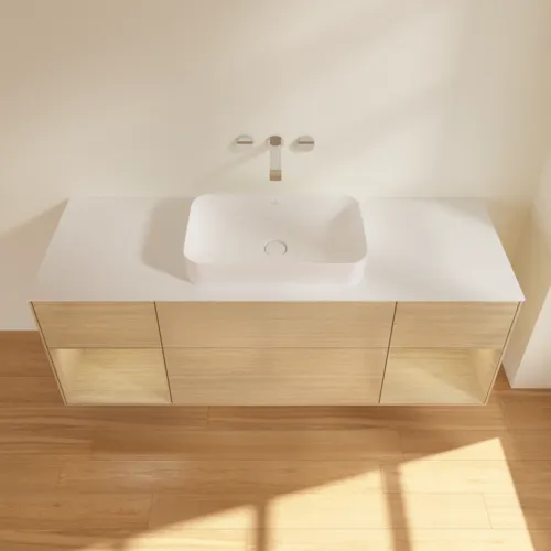 VILLEROY BOCH Finion Waschbeckenunterschrank, mit Beleuchtung, 4 Auszüge, 1600 x 603 x 501 mm, Oak Veneer / Oak Veneer / Glass White Matt #F741PCPC, Bild 4