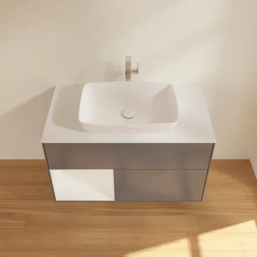 Bild von VILLEROY BOCH Finion Waschbeckenunterschrank, mit Beleuchtung, 2 Auszüge, 1000 x 603 x 501 mm, Anthracite Matt Lacquer / Glossy White Lacquer / Glass White Matt #F771GFGK