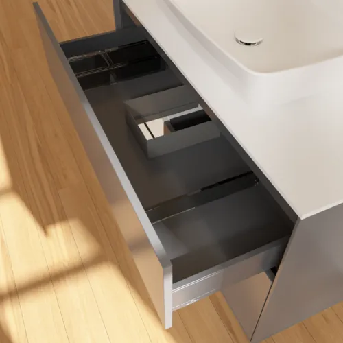 Bild von VILLEROY BOCH Finion Waschbeckenunterschrank, mit Beleuchtung, 2 Auszüge, 1000 x 603 x 501 mm, Anthracite Matt Lacquer / Glossy White Lacquer / Glass White Matt #F771GFGK