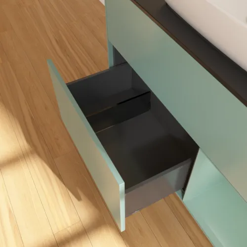 Bild von VILLEROY BOCH Finion Waschbeckenunterschrank, mit Beleuchtung, 2 Auszüge, 1000 x 603 x 501 mm, Olive Matt Lacquer / Olive Matt Lacquer / Glass Black Matt #F782GMGM