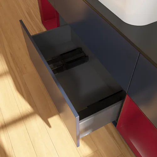 Bild von VILLEROY BOCH Finion Waschbeckenunterschrank, mit Beleuchtung, 4 Auszüge, 1600 x 603 x 501 mm, Midnight Blue Matt Lacquer / Peony Matt Lacquer / Glass Black Matt #F742HBHG