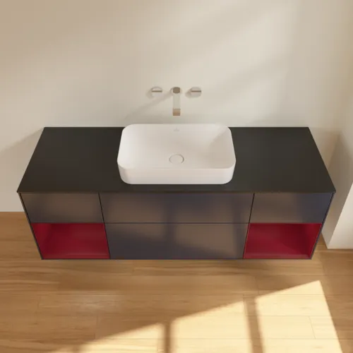 Bild von VILLEROY BOCH Finion Waschbeckenunterschrank, mit Beleuchtung, 4 Auszüge, 1600 x 603 x 501 mm, Midnight Blue Matt Lacquer / Peony Matt Lacquer / Glass Black Matt #F742HBHG