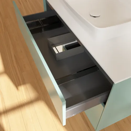 VILLEROY BOCH Finion Waschbeckenunterschrank, mit Beleuchtung, 2 Auszüge, 1000 x 603 x 501 mm, Olive Matt Lacquer / White Matt Lacquer / Glass White Matt #F771MTGM, Bild 8