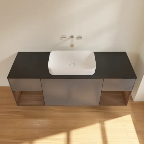 VILLEROY BOCH Finion Waschbeckenunterschrank, mit Beleuchtung, 4 Auszüge, 1600 x 603 x 501 mm, Anthracite Matt Lacquer / Walnut Veneer / Glass Black Matt #F742GNGK, Bild 4