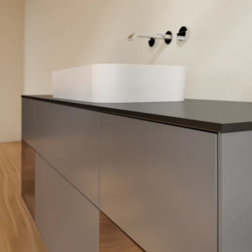 VILLEROY BOCH Finion Waschbeckenunterschrank, mit Beleuchtung, 4 Auszüge, 1600 x 603 x 501 mm, Anthracite Matt Lacquer / Walnut Veneer / Glass Black Matt #F742GNGK, Bild 6