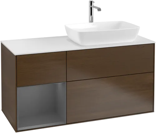 VILLEROY BOCH Finion Vanity unit, with lighting, 3 pull-out compartments, 1200 x 603 x 501 mm, Walnut Veneer / Anthracite Matt Lacquer / Glass White Matt #F801GKGN resmi