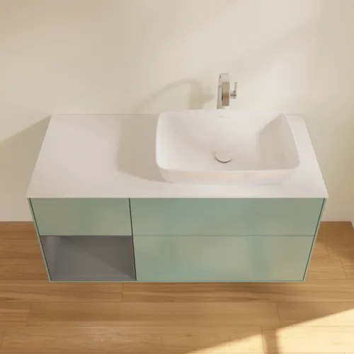VILLEROY BOCH Finion Waschbeckenunterschrank, mit Beleuchtung, 3 Auszüge, 1200 x 603 x 501 mm, Olive Matt Lacquer / Anthracite Matt Lacquer / Glass White Matt #F801GKGM, Bild 4