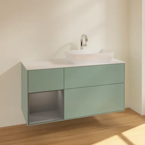 VILLEROY BOCH Finion Waschbeckenunterschrank, mit Beleuchtung, 3 Auszüge, 1200 x 603 x 501 mm, Olive Matt Lacquer / Anthracite Matt Lacquer / Glass White Matt #F801GKGM, Bild 2