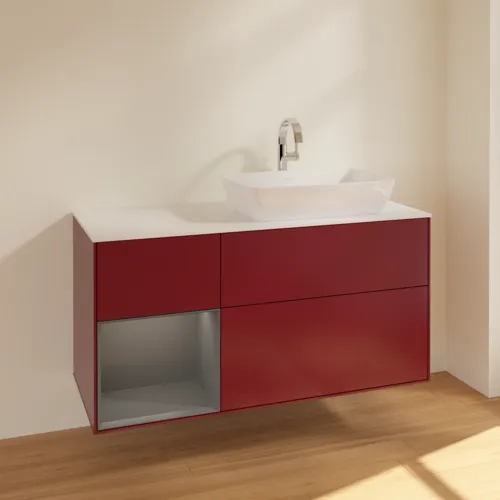 Bild von VILLEROY BOCH Finion Waschbeckenunterschrank, mit Beleuchtung, 3 Auszüge, 1200 x 603 x 501 mm, Peony Matt Lacquer / Anthracite Matt Lacquer / Glass White Matt #F801GKHB