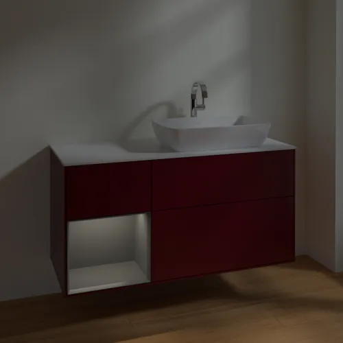 Bild von VILLEROY BOCH Finion Waschbeckenunterschrank, mit Beleuchtung, 3 Auszüge, 1200 x 603 x 501 mm, Peony Matt Lacquer / Anthracite Matt Lacquer / Glass White Matt #F801GKHB