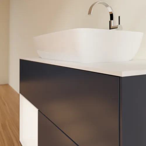 Bild von VILLEROY BOCH Finion Waschbeckenunterschrank, mit Beleuchtung, 2 Auszüge, 1000 x 603 x 501 mm, Midnight Blue Matt Lacquer / White Matt Lacquer / Glass White Matt #F771MTHG