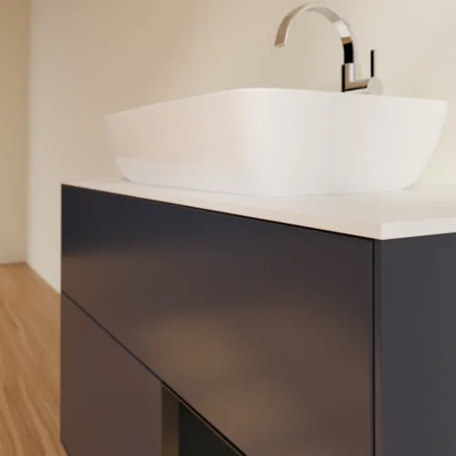 VILLEROY BOCH Finion Waschbeckenunterschrank, mit Beleuchtung, 2 Auszüge, 1000 x 603 x 501 mm, Midnight Blue Matt Lacquer / Black Matt Lacquer / Glass White Matt #F781PDHG, Bild 6