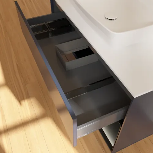 VILLEROY BOCH Finion Waschbeckenunterschrank, mit Beleuchtung, 2 Auszüge, 1000 x 603 x 501 mm, Midnight Blue Matt Lacquer / Black Matt Lacquer / Glass White Matt #F781PDHG, Bild 8