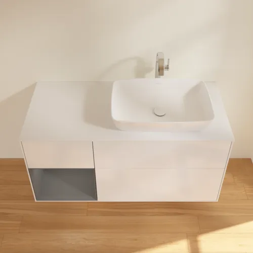Bild von VILLEROY BOCH Finion Waschbeckenunterschrank, mit Beleuchtung, 3 Auszüge, 1200 x 603 x 501 mm, Glossy White Lacquer / Anthracite Matt Lacquer / Glass White Matt #F801GKGF