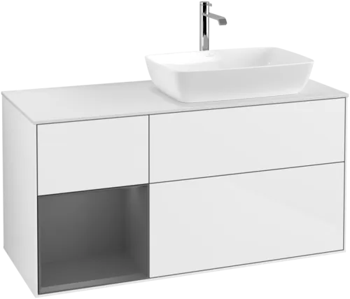 Зображення з  VILLEROY BOCH Finion Vanity unit, with lighting, 3 pull-out compartments, 1200 x 603 x 501 mm, Glossy White Lacquer / Anthracite Matt Lacquer / Glass White Matt #F801GKGF